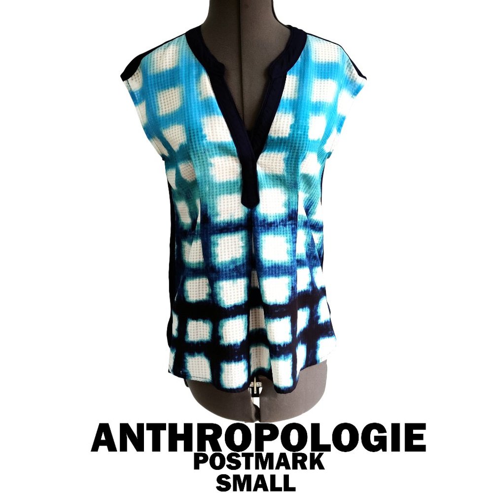 ANTHROPOLOGIE Sleeveless Top Tie Dye Look Blue S